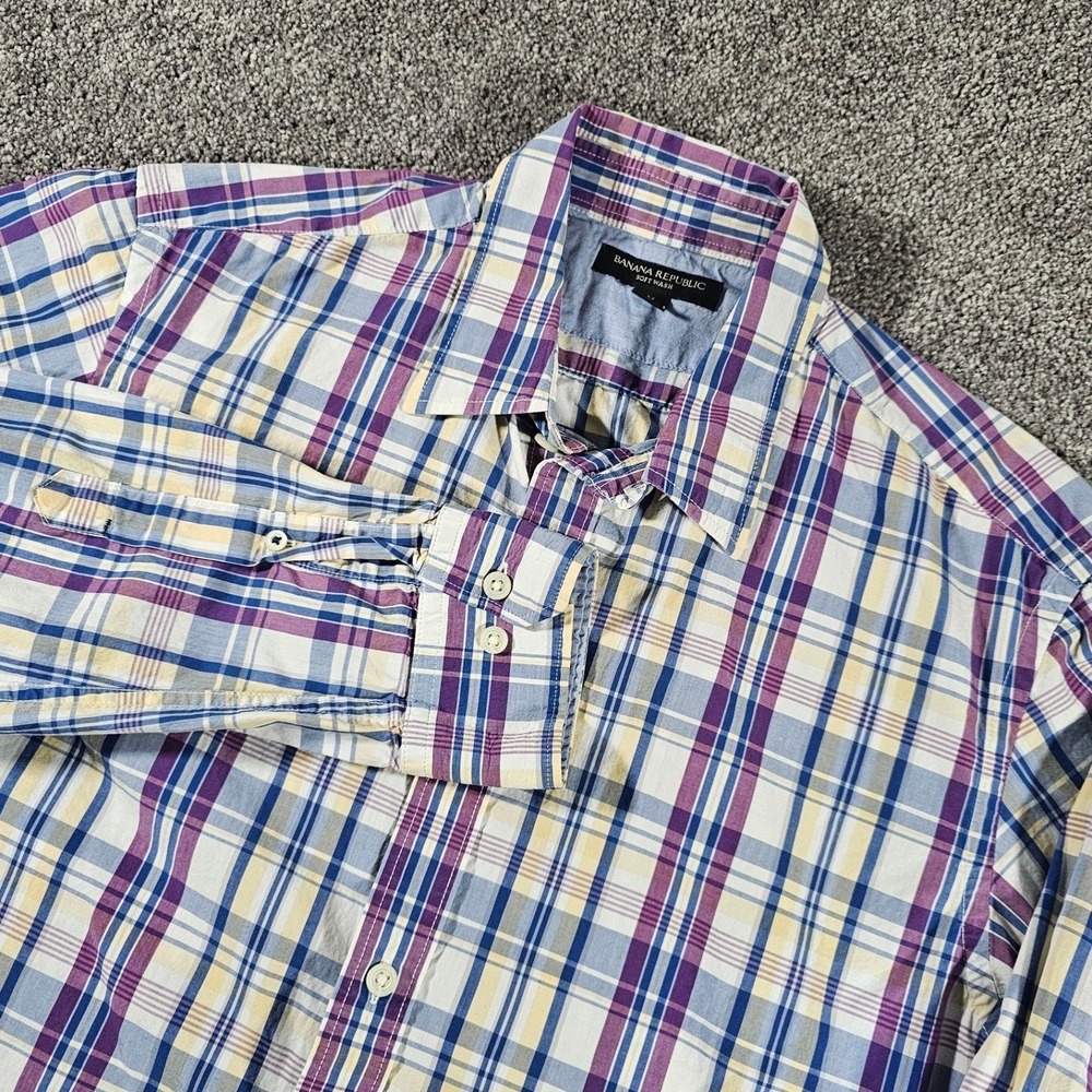 Banana Republic Button-Up Mens M (fits L) Plaid Soft Wash Cotton Shirt Preppy